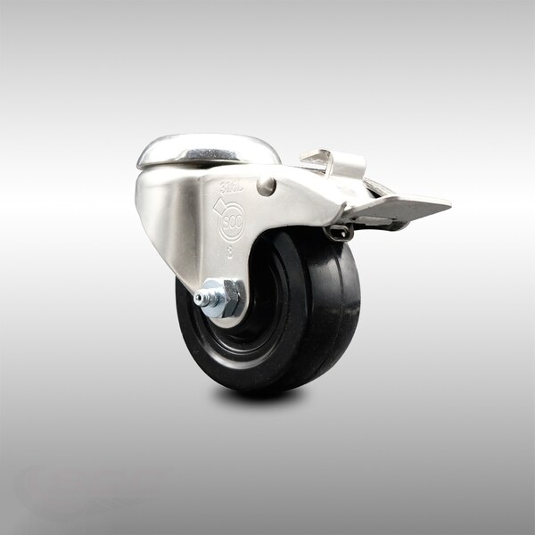 3 Inch 316SS Soft Rubber Swivel Bolt Hole Caster with Total Lock Brake SCC